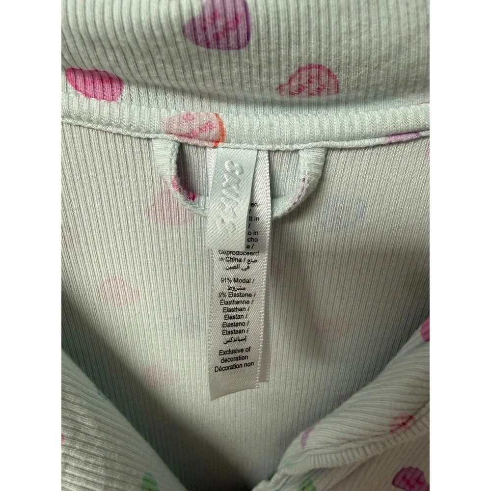Skims Soft Lounge Pajama Top Womens S Cloud Candy Heart Print Blue Cozy Coquette